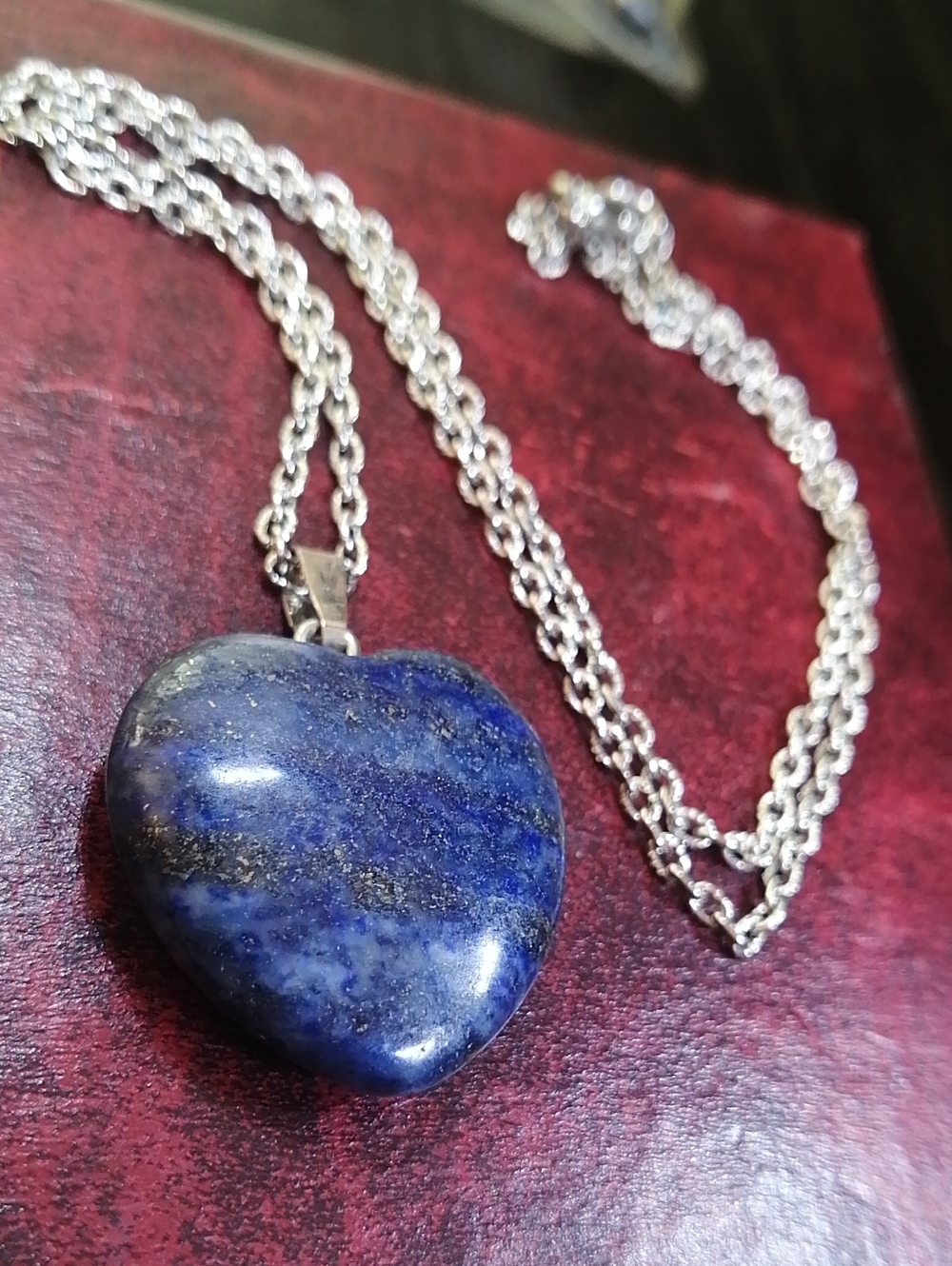 Lapis Lazuli Heart Pendant Necklace 17.5" Long